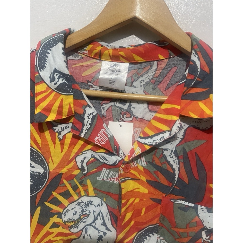 Jurassic Park Hawaiian Shirt Men's Size L Colorful Dinosaur Graphic Short Sleeve - Picture 4 of 5